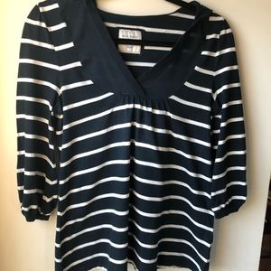 Navy and white striped hooded top